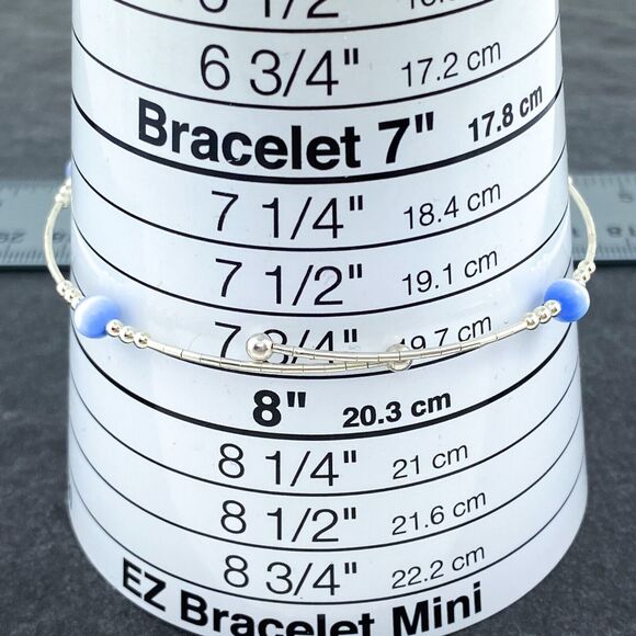 Blue Cat’s Eye Memory Wire Bracelet | Vintage Sterling Silver | 7.5” Adjustable - Picture 3 of 4